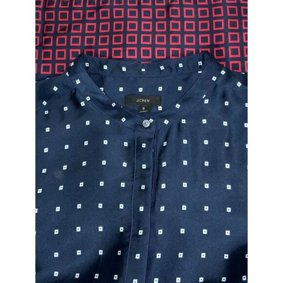 J. Crew Womens Navy Tunic Blouse Geometric Print Long Sleeves Button Front Small - Picture 5 of 7